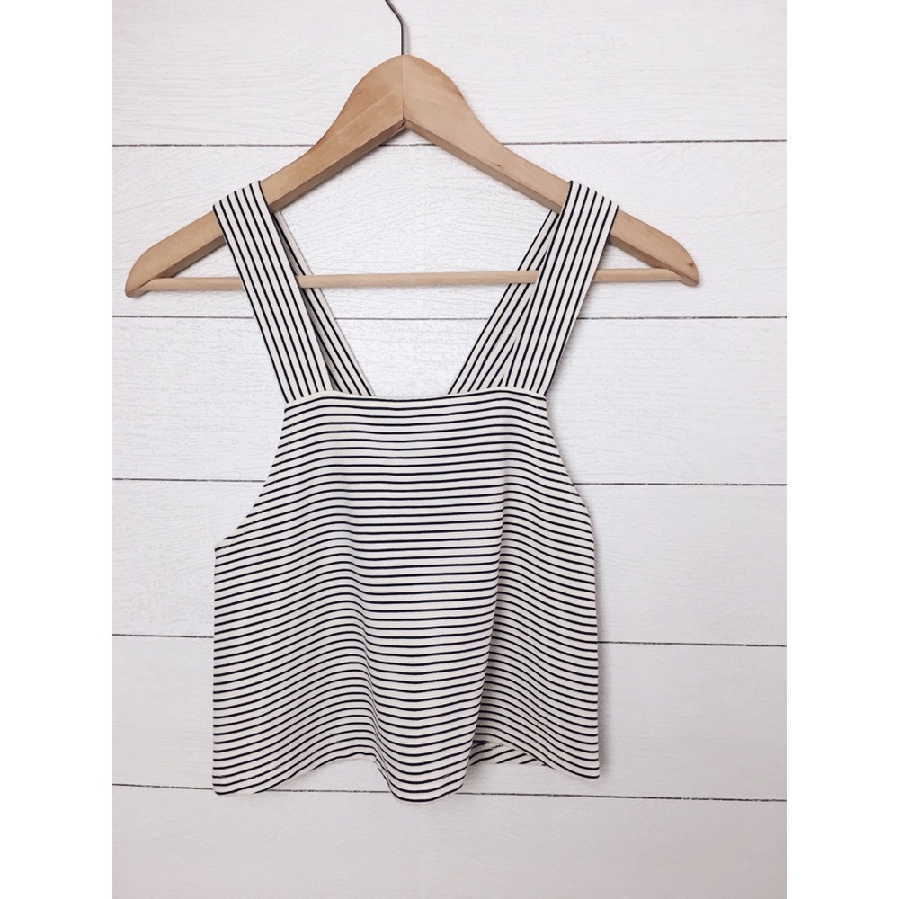 Zara | Blue Striped Criss Cross Button Tank Top - Picture 2 of 6